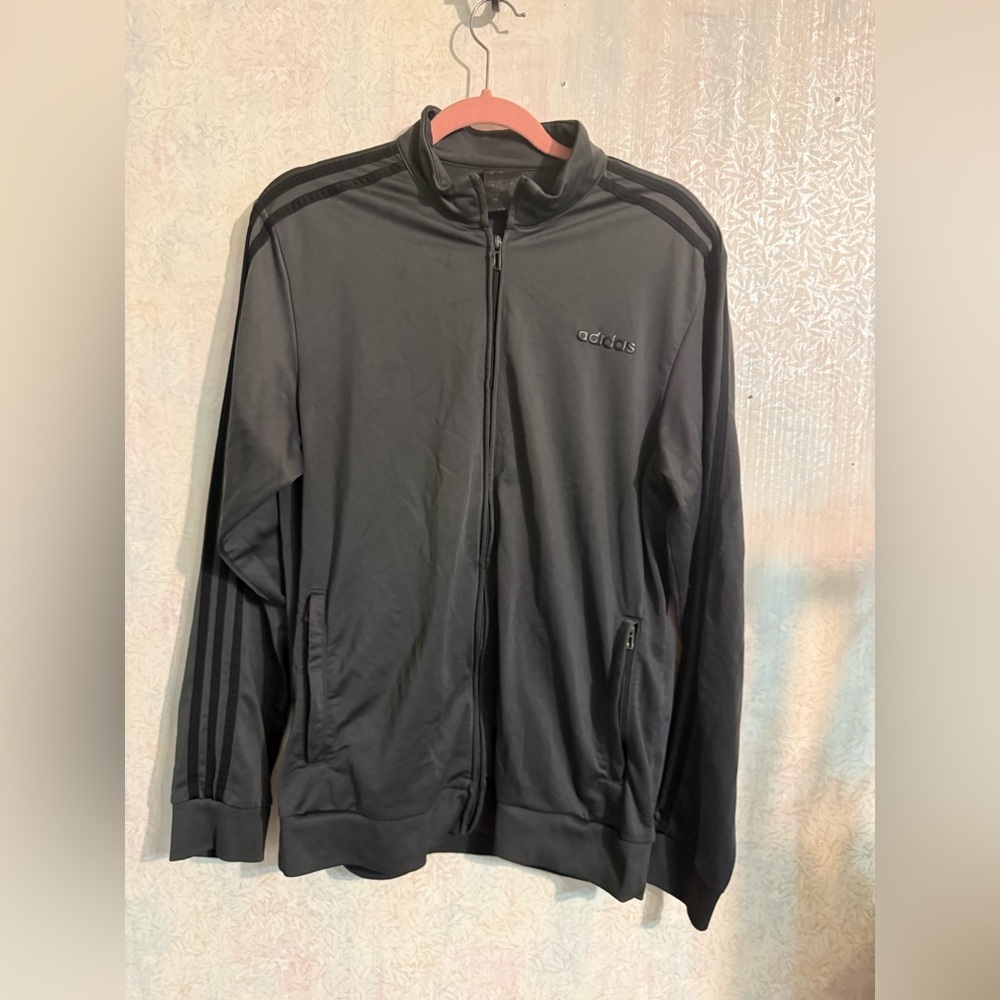 Adidas Men's‎ Charcoal Gray Three Striped Track Jacket, Athletic, Comfortable Lg